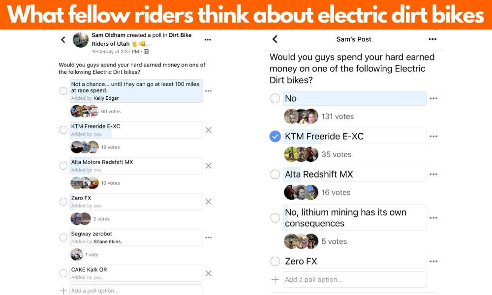 Electric dirt bike choice by riders